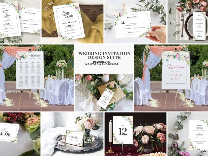 botanical wedding invitation suite template