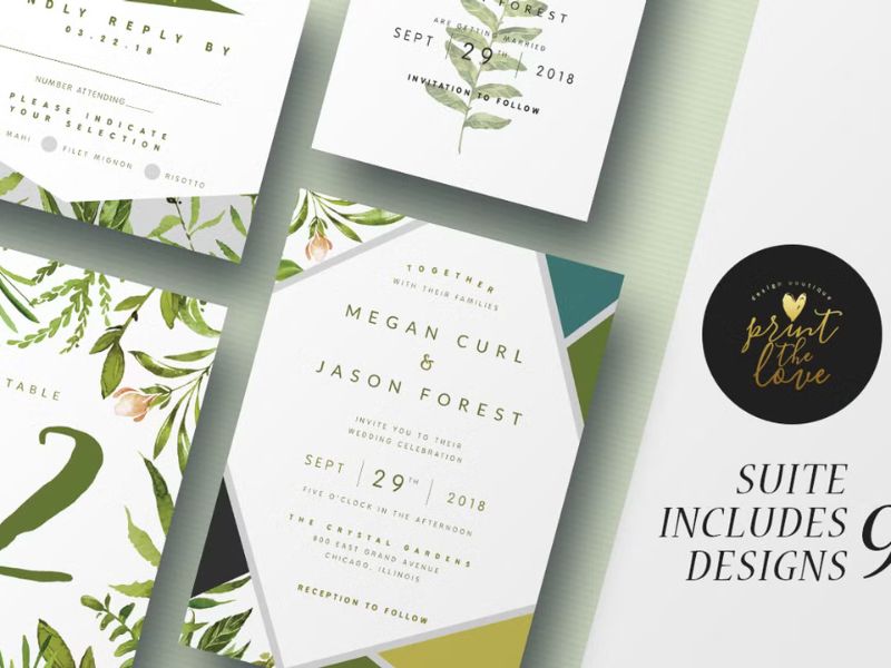 greenery wedding invitation suite botanika design with botanical elements