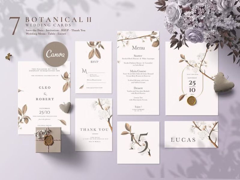 elegant botanical wedding invitation suite with delicate floral design  