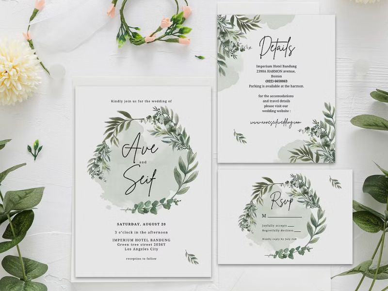 sage green eucalyptus wedding invitation suite botanical design