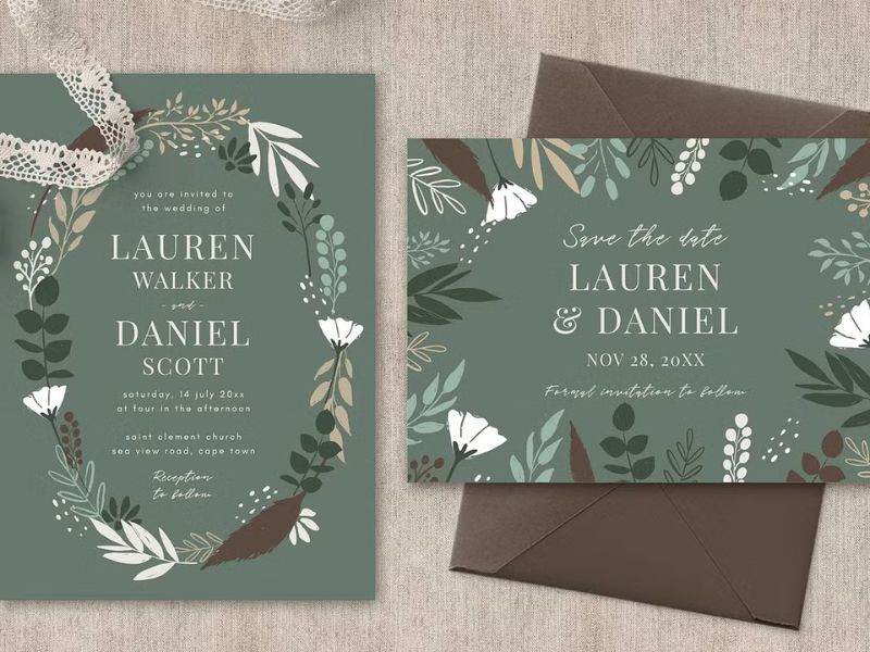 forest greenery wedding invitation suite botanical woodland design