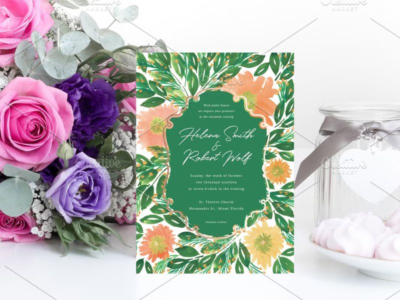 watercolor floral greenery wedding invitation suite set with rsvp and save the date