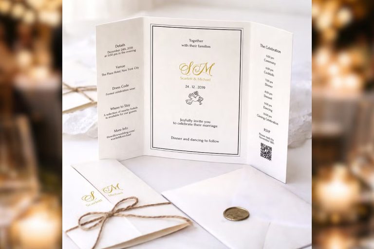 Luxury Minimalist Gatefold Wedding Stationery Trends 2026 Canva Template