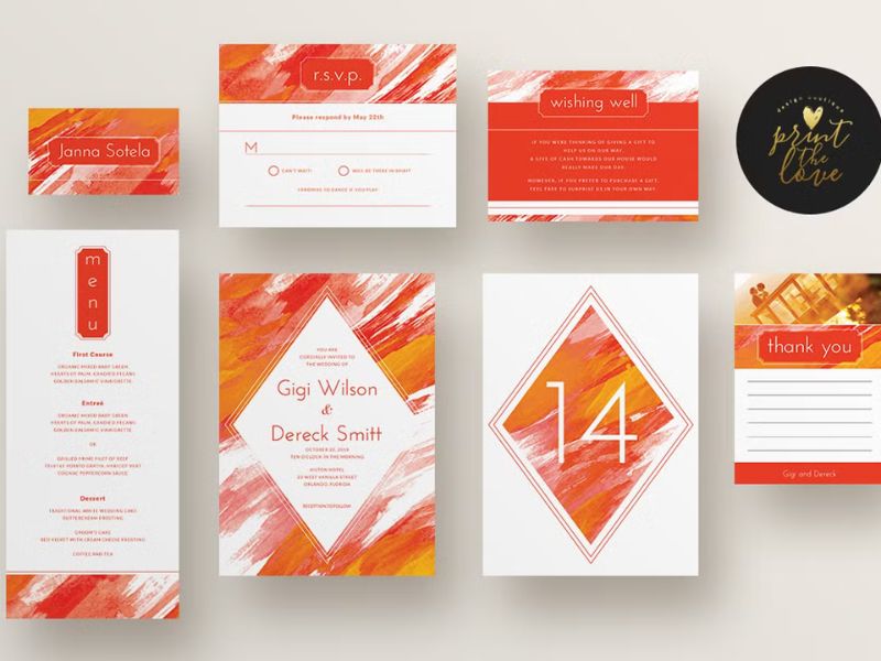 modern terracotta wedding invitations with artistic watercolor style
