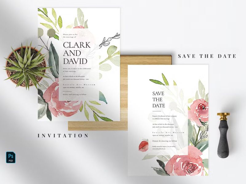 botanical floral wedding invitation suite template editable in canva