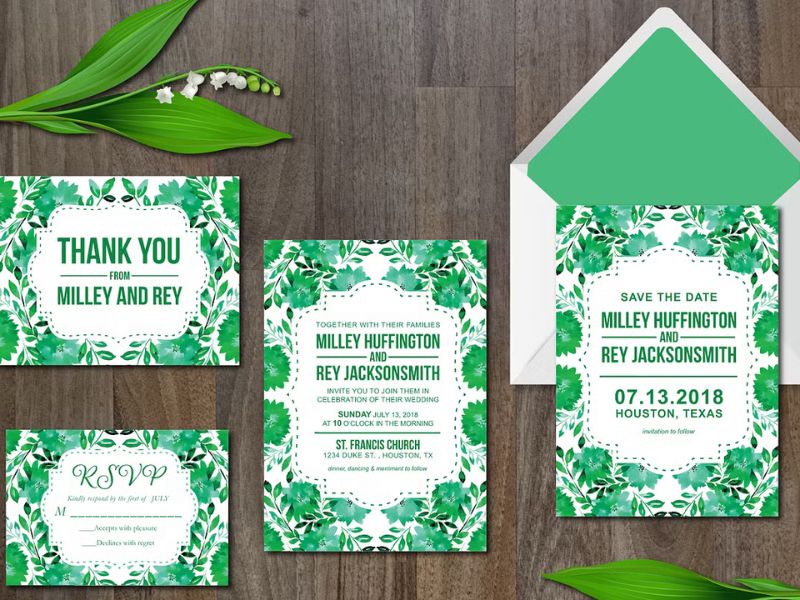 watercolor flower greenery wedding invitation suite floral botanical design
