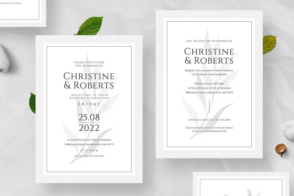 Minimalist wedding invitation set with clean typography and modern elegant layout