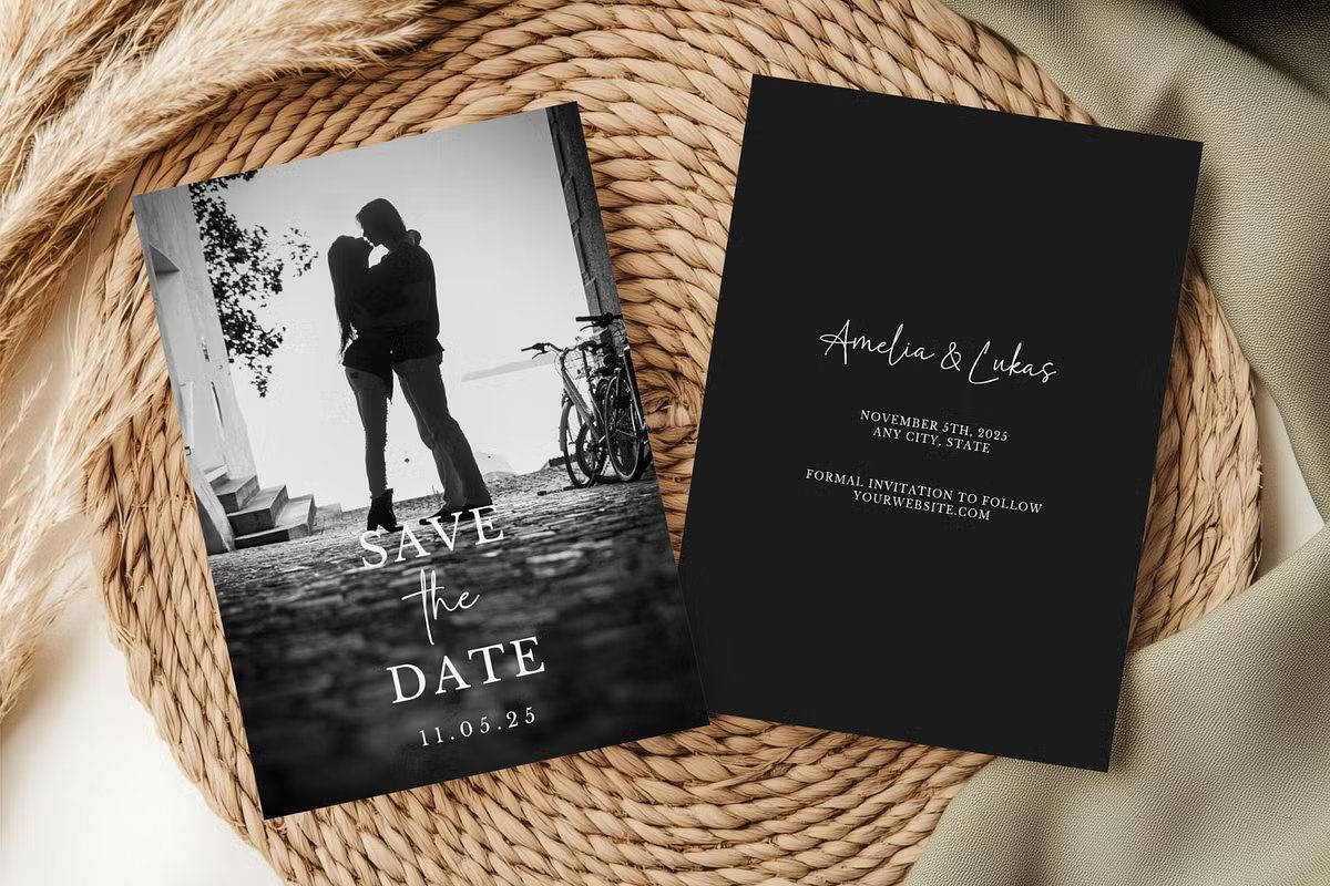 Modern minimal save the date wedding card with clean layout and elegant typography