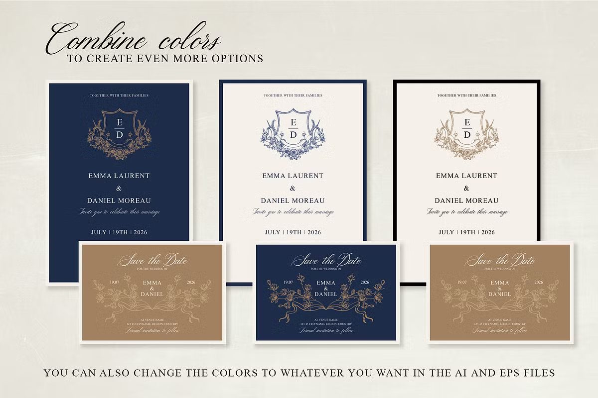 Old money wedding invitation suite with classic typography and timeless luxury design