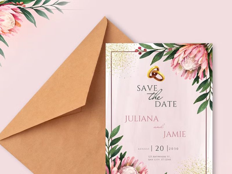 protea botanical wedding invitation template with romantic floral illustration
