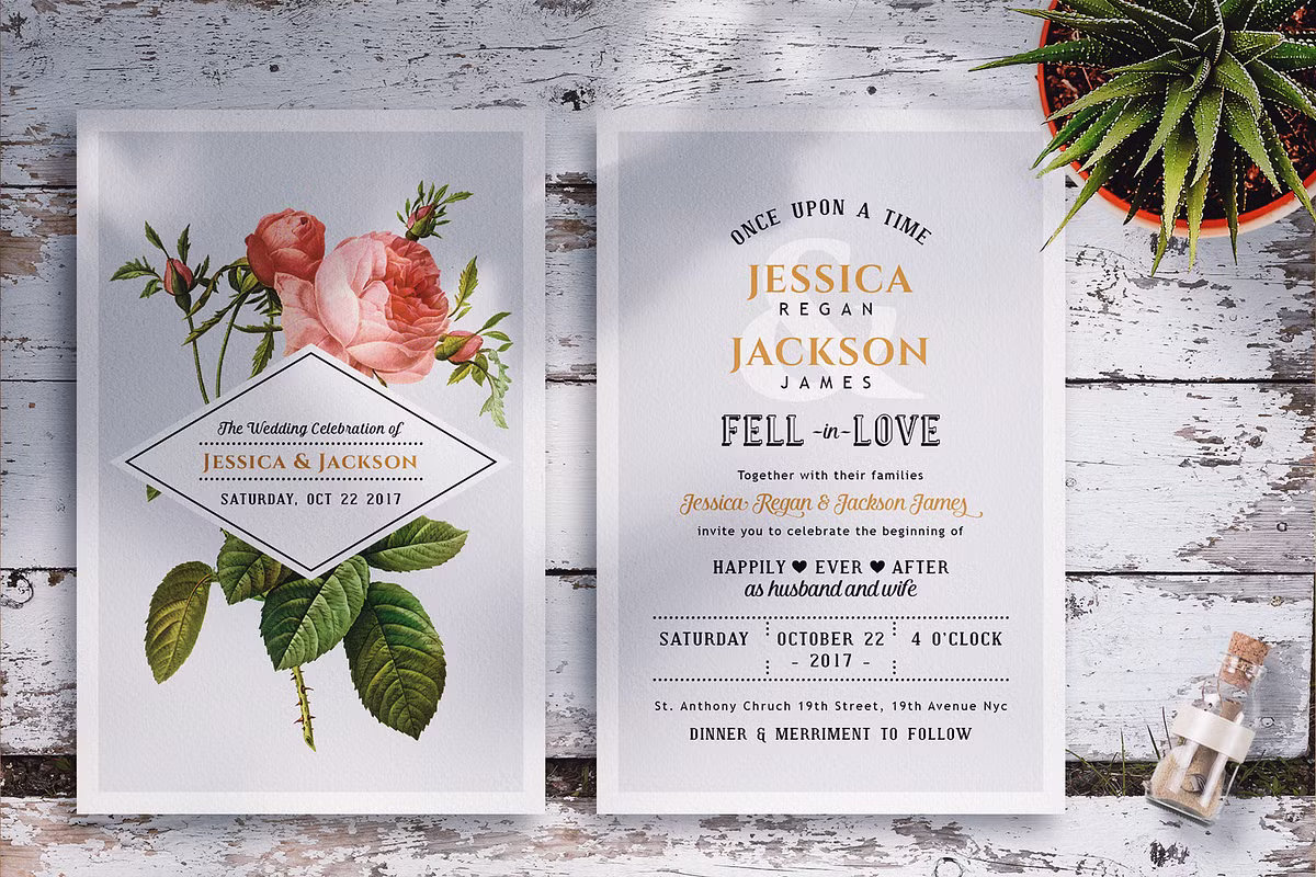 Botanical flower wedding invitation suite by Totem Invitation House