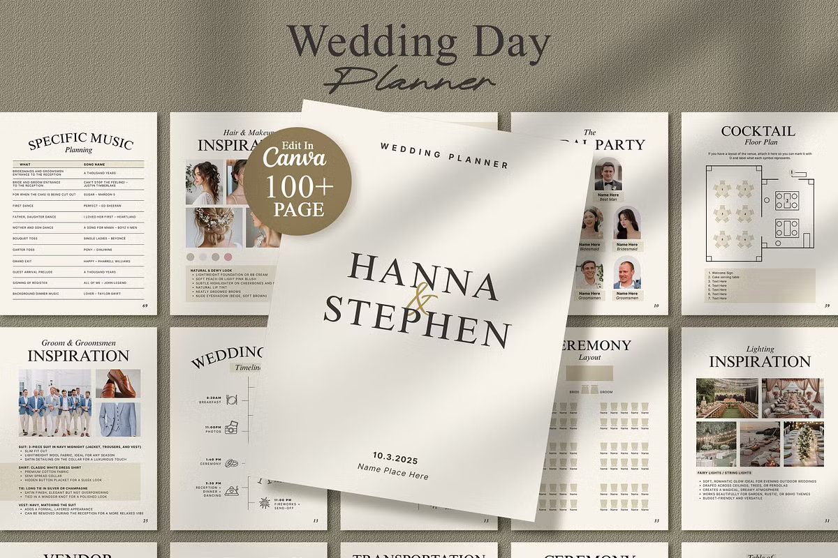 Complete Wedding Planner Template (100+ Pages, Canva Editable System)