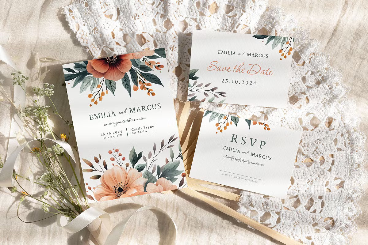 Elegant wedding invitation detail card focused on modern typography and style instructions.