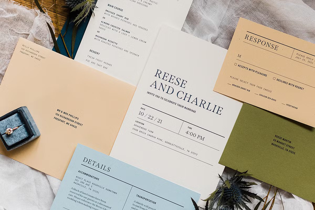 Minimalist Modern Wedding Invitation Suite with clean typography for a professional look