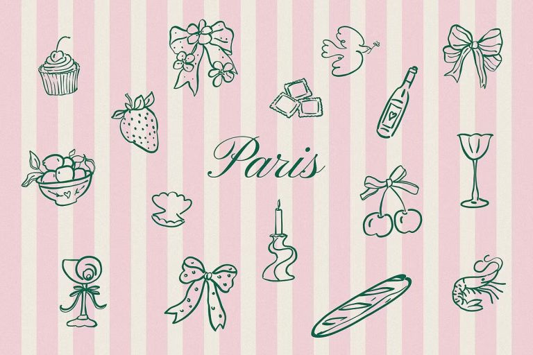 Elegant hand-drawn wedding decor icons such as romantic candles, chandeliers, and decorative bows for DIY invitations.