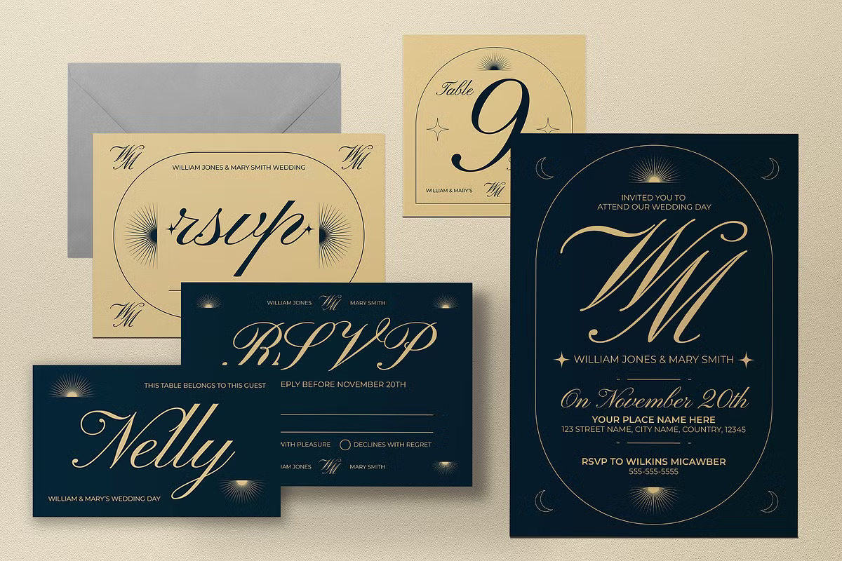 Modern wedding details card template for hotel and website info