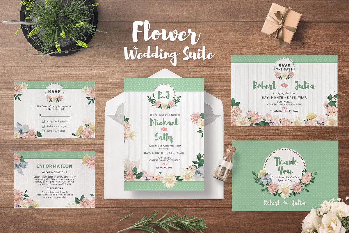 Elegant Sage Green Wedding Invitation Suite with RSVP and Details cards to avoid invitation overcrowding